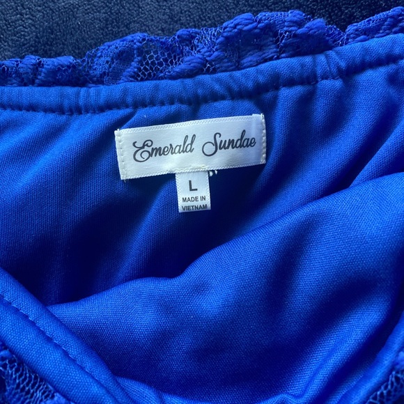 Off-the-shoulder Blue Lace Dress - Picture 2 of 2